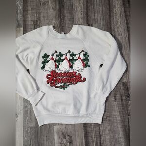 White Vintage Goose  Holiday Sweater with Festive Design